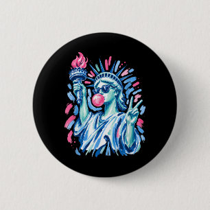 4th Of July Preppy Statue Of Liberty Blowing 6 Cm Round Badge