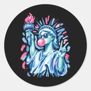 4th Of July Preppy Statue Of Liberty Blowing Classic Round Sticker