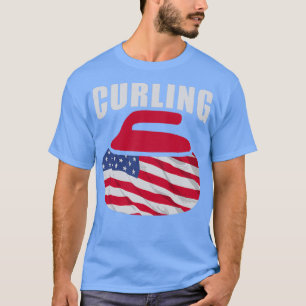 4th of July prints Curling Team Sports American Fl T-Shirt