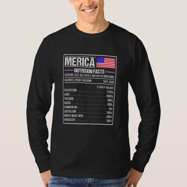 4th Of July Proud American Merica Nutrition Facts T-Shirt (Front)