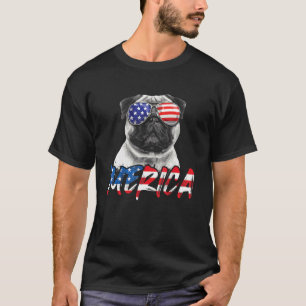 4th Of July Pug Dog Merica American Flag Patriotic T-Shirt