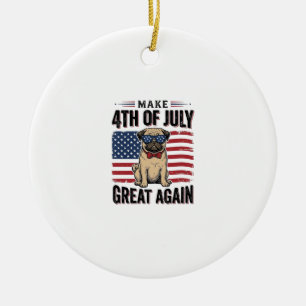 4th of July Pug Patriotic Vintage Shirt Design_1 Ceramic Tree Decoration