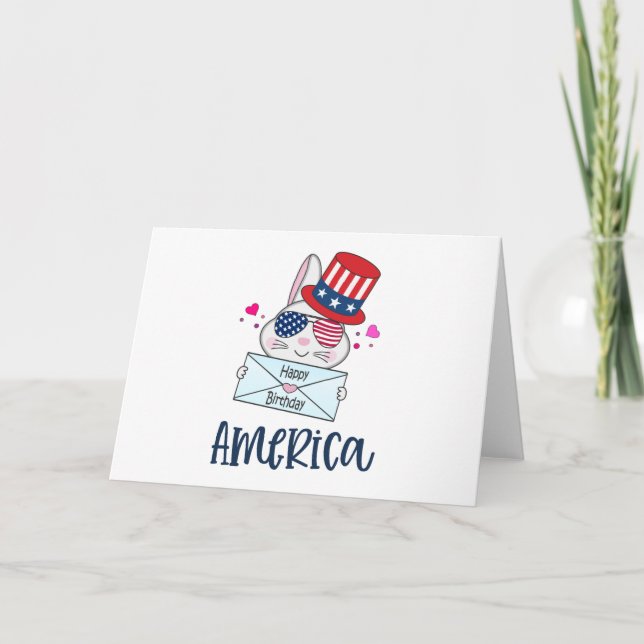 4th of July Rabbit with USA Flag Sun Glasses Card (Front)