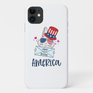 4th of July Rabbit with USA Flag Sun Glasses Case-Mate iPhone Case