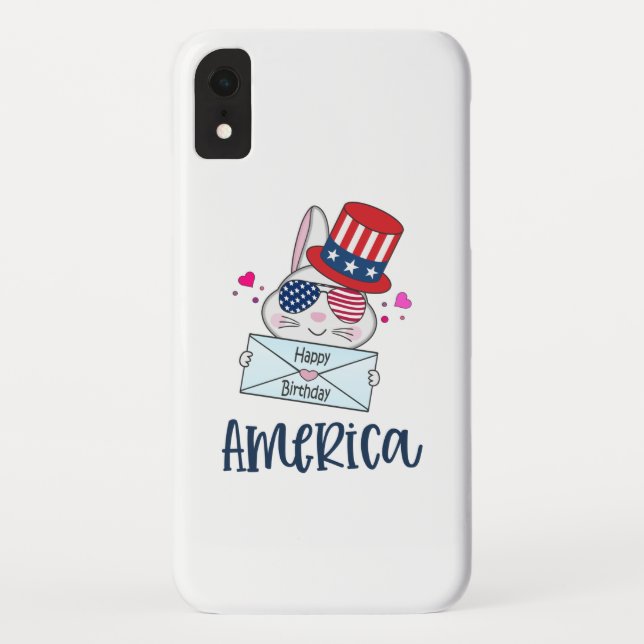 4th of July Rabbit with USA Flag Sun Glasses Case-Mate iPhone Case (Back)