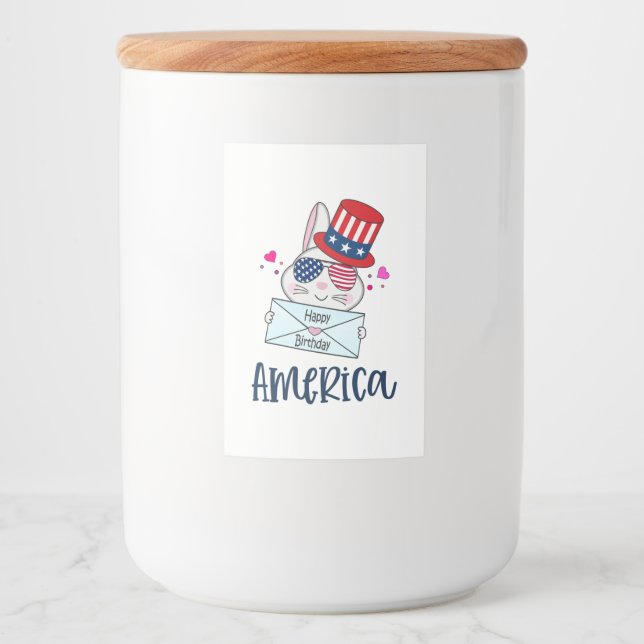 4th of July Rabbit with USA Flag Sun Glasses Food Label (Front)