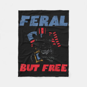4th Of July Racoon Feral But Free Funny Patriot M Fleece Blanket