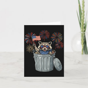 4th Of July Racoon Trash Can Funny Patriotic Flag Card