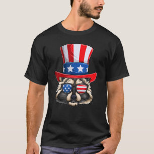 4th Of July  Racoon Uncle Sam Hat Usa Sunglasses T-Shirt