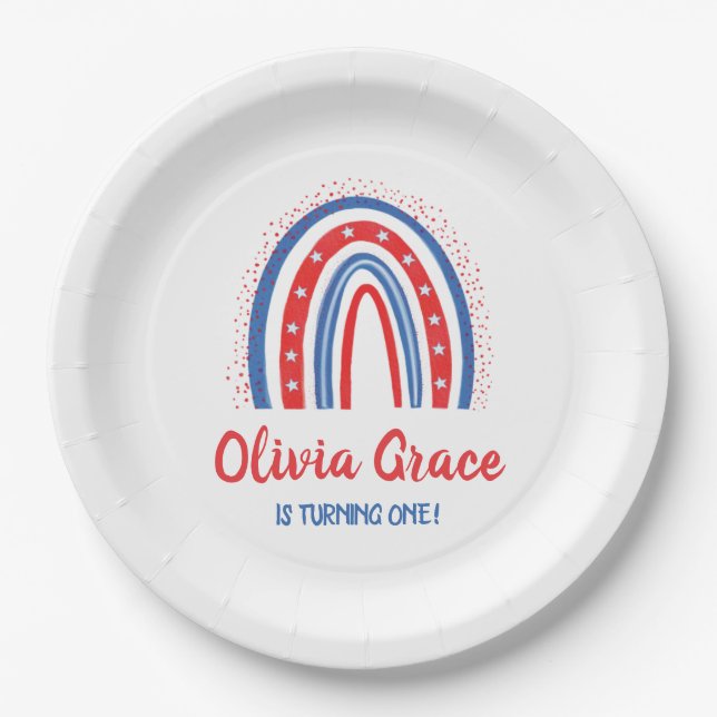 4th of July Rainbow Birthday Paper Plate (Front)