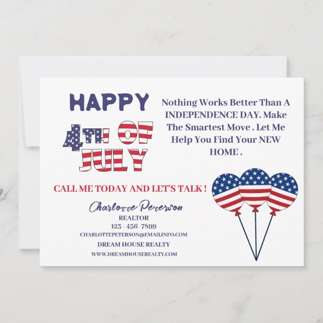4th Of July Real Estate Promotional Marketing Holiday Card (Front)