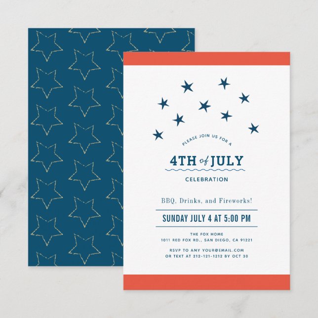 4th of July Red & Blue Stars Party Invitation (Front/Back)