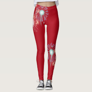 4th of July, red fireworks Leggings