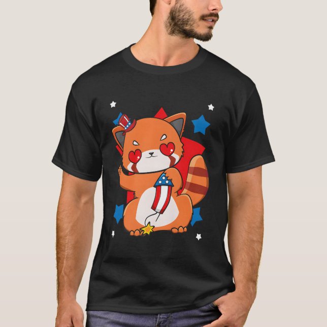4Th Of July Red Panda Patriotic Firework Usa T-Shirt (Front)