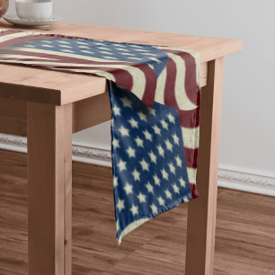 4TH Of July Red White And Blue American Flags Short Table Runner