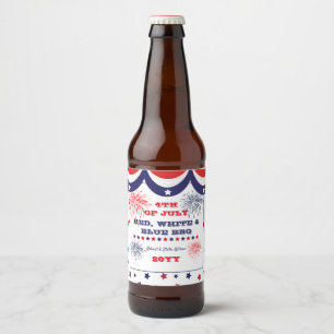 4th of July Red White and Blue BBQ Beer Bottle Label