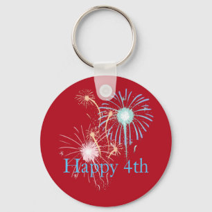 4th of July red, white and blue fireworks Key Ring