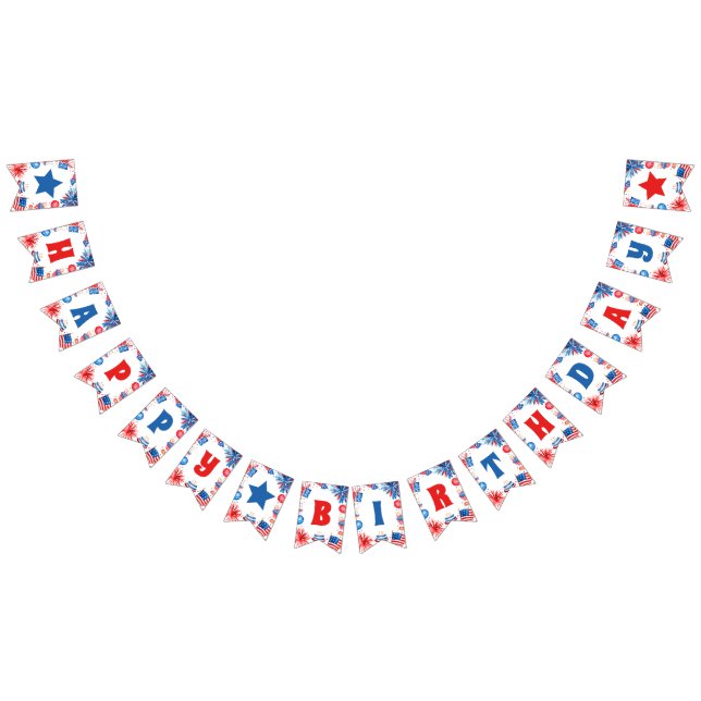 4th of July Red White and Blue Happy Birthday Bunting (All)