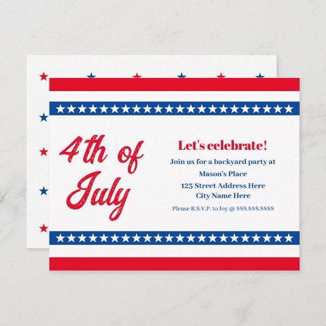 4th of July Red White and Blue Stars and Stripes Invitation (Front/Back)