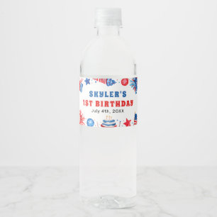 4th of July Red White and Blue Summer 1st Birthday Water Bottle Label