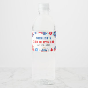 4th of July Red White and Blue Summer 2nd Birthday Water Bottle Label