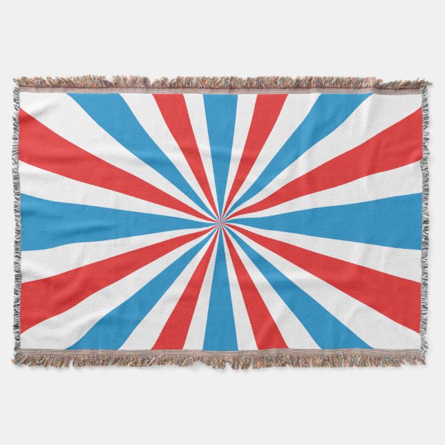 4th Of July Red, White, and Blue Sunburst Throw Blanket (Front)