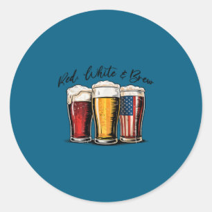 4th of july red white and brew beer funny american classic round sticker