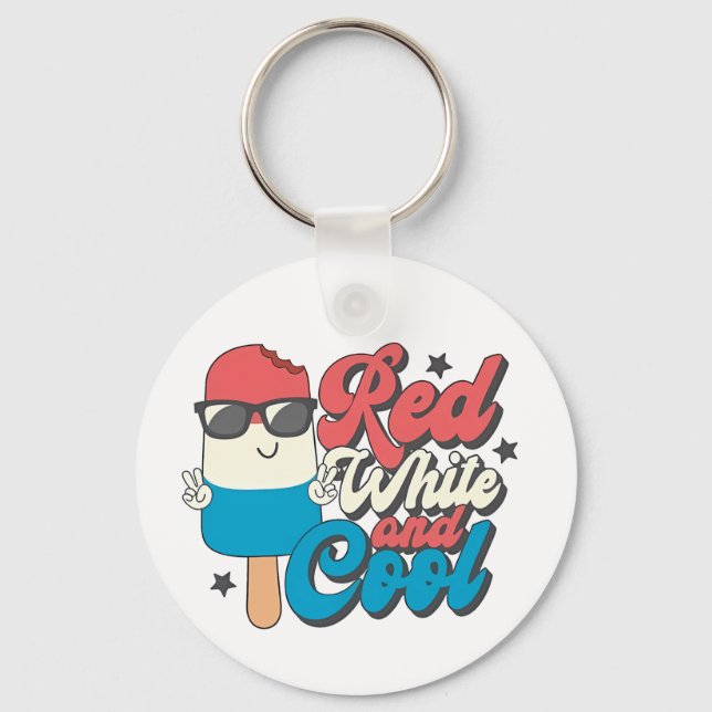 4th Of July Red White And Cool Popsicles  Key Ring (Front)
