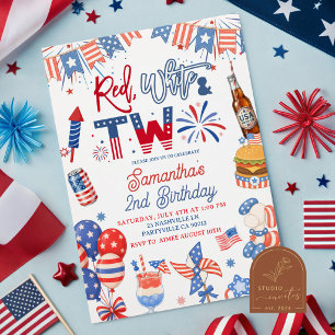 4th Of July Red White and Two Birthday Invitation