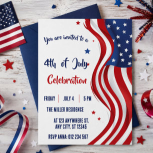 4th of July Red White Blue American Flag Party  Invitation