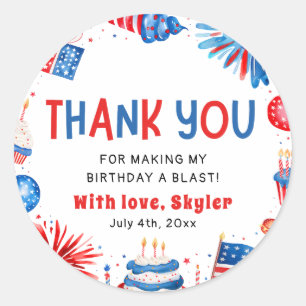 4th of July Red White Blue Birthday Thank You Classic Round Sticker