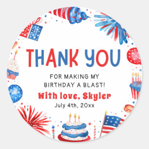 4th of July Red White Blue Birthday Thank You Classic Round Sticker