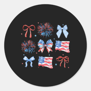 4th Of July Red White Blue Coquette Bow Fireworks Classic Round Sticker