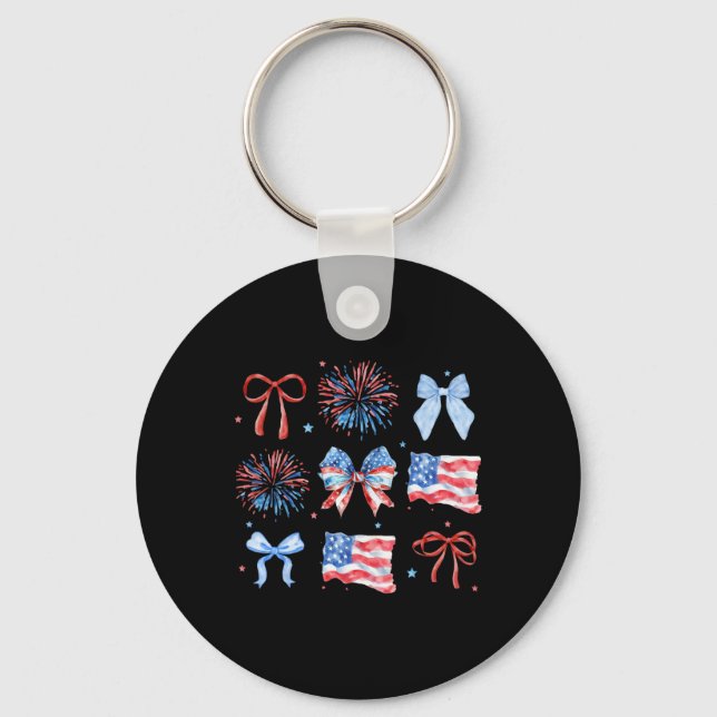 4th Of July Red White Blue Coquette Bow Fireworks  Key Ring (Front)
