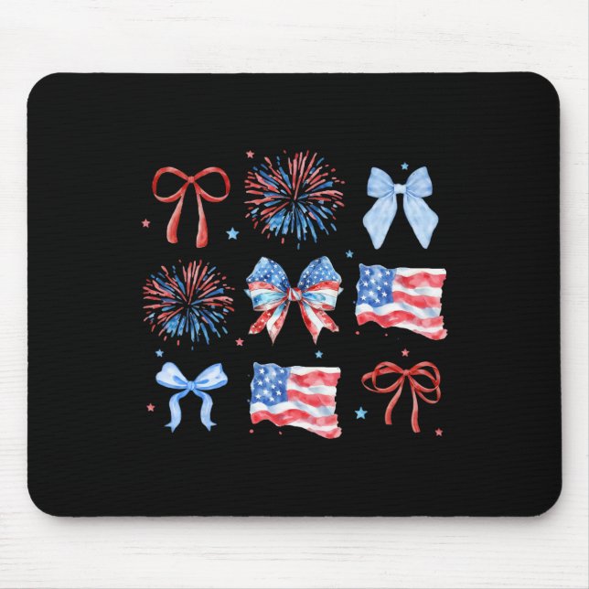 4th Of July Red White Blue Coquette Bow Fireworks  Mouse Pad (Front)