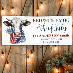4th Of July Red White Blue Cute Patriotic Cow Banner
