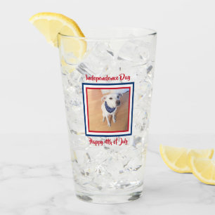 4th of July Red, White, Blue Cute White Puppy Dog Glass