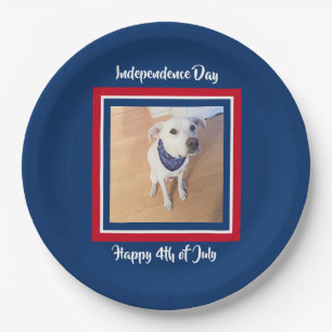 4th of July Red, White, Blue Cute White Puppy Dog Paper Plate
