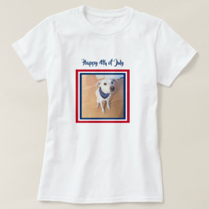 4th of July Red, White, Blue Cute White Puppy Dog  T-Shirt