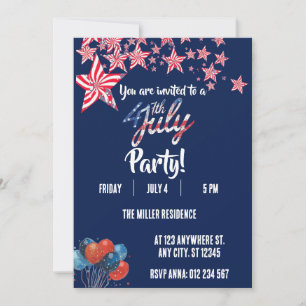 4th of July Red White Blue Fireworks Party  Invitation
