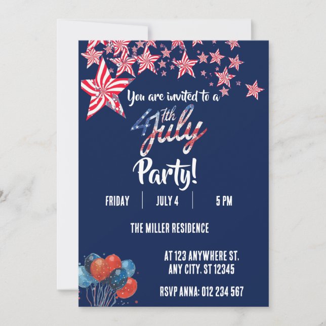 4th of July Red White Blue Fireworks Party  Invitation (Front)