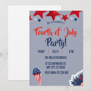 4th of July Red White Blue Fireworks Party Invitation