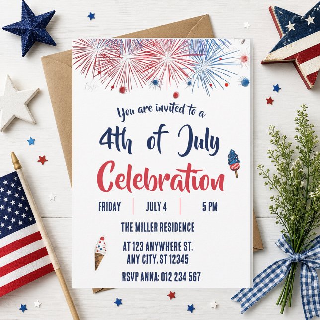 4th of July Red White Blue Fireworks Party  Invitation (Creator Uploaded)