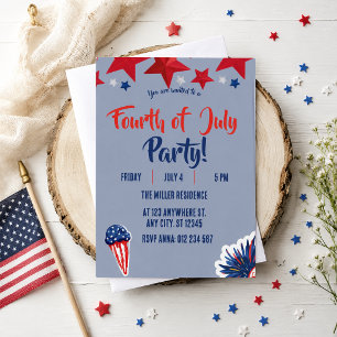 4th of July Red White Blue Fireworks Party Invitation