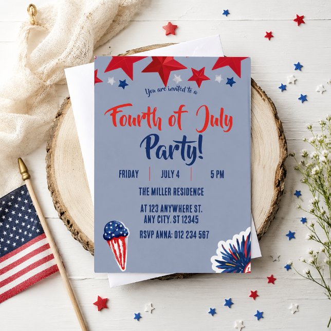 4th of July Red White Blue Fireworks Party  Invitation (Creator Uploaded)