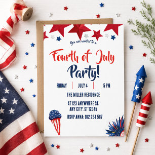 4th of July Red White Blue Fireworks Party  Invitation