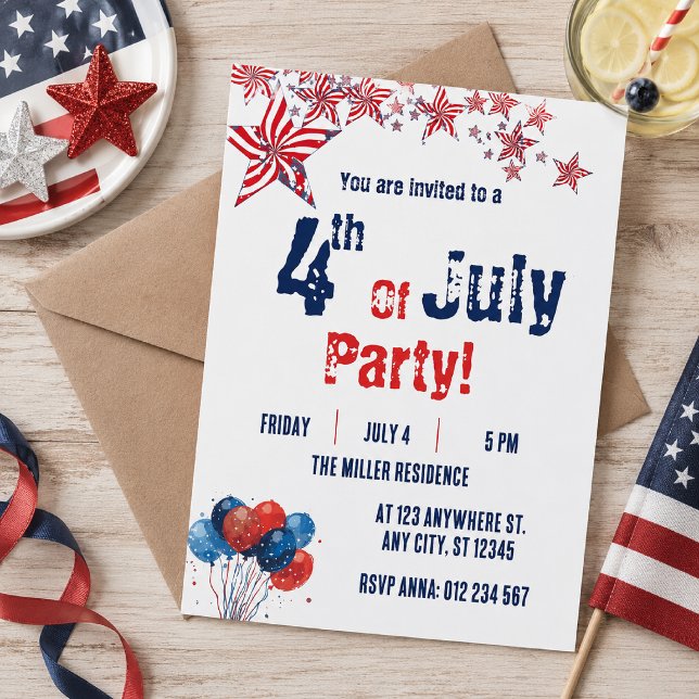 4th of July Red White Blue Fireworks Party  Invitation (Creator Uploaded)