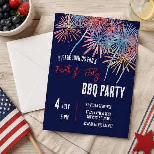 4th of July Red White Blue Fireworks Party  Invitation
