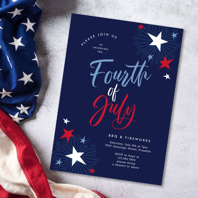 4th of July Red White Blue Fireworks Party Invitation (Creator Uploaded)