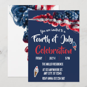 4th of July Red White Blue Fireworks Party  Invitation